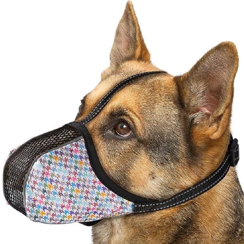 Image of Dog Muzzle for Extra Large Breed Dogs to Prevent Biting Chewing Barking Soft Air Mesh Muzzles Reflective Ajustable Full Coverage Dog Mouth Guard Cover for Grooming Scavenging Colour XL