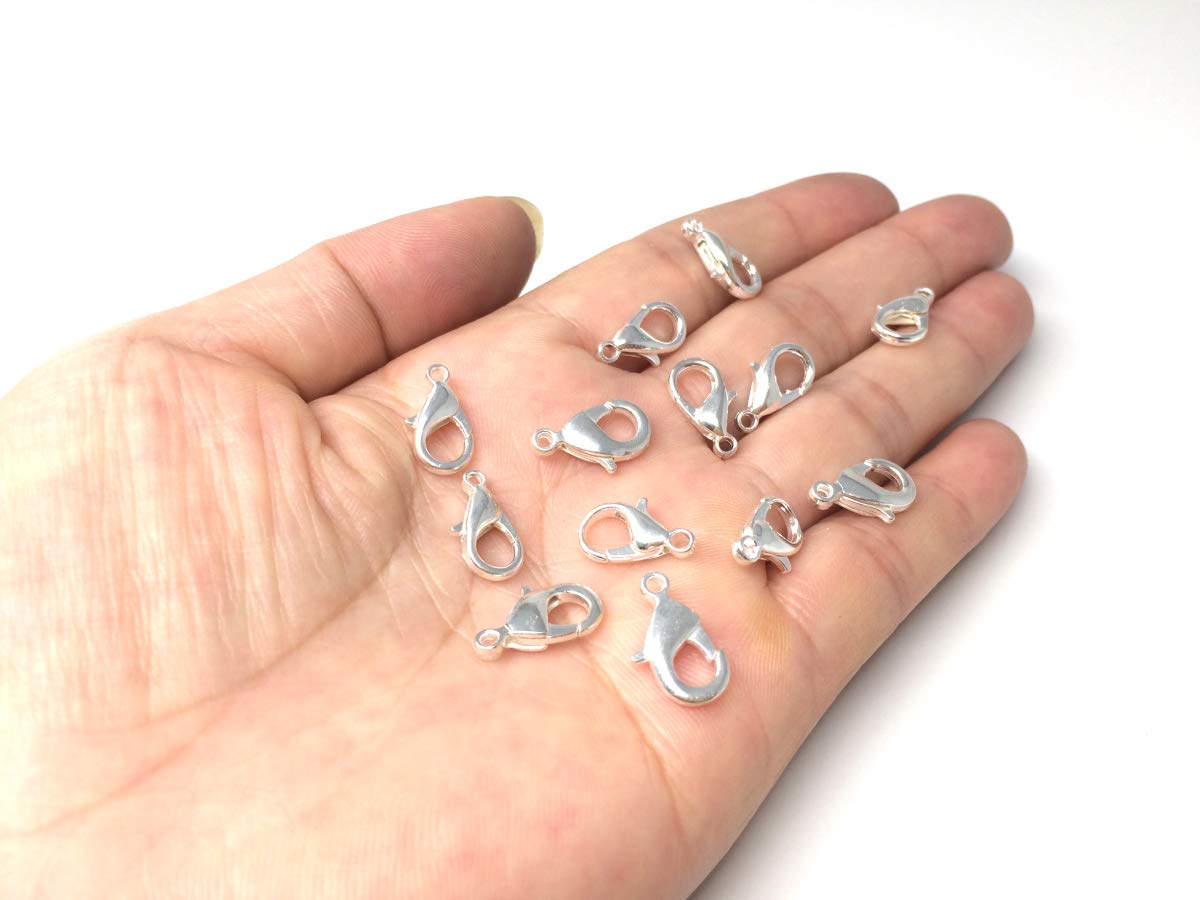 20 cuentas de conector de 15 mm con cierre de pinza de langosta plateada para pulsera, collar, joyería, manualidades, CF41-2