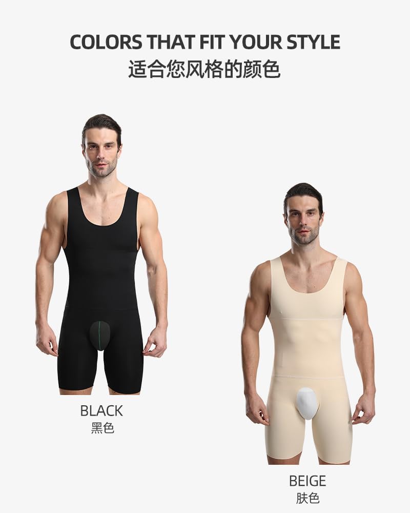 BaronHong Mens Sleeveless Full Body Shaper Underwear Slimming Compression Bodysuit Shapewear Tummy Chest Control - Image 7