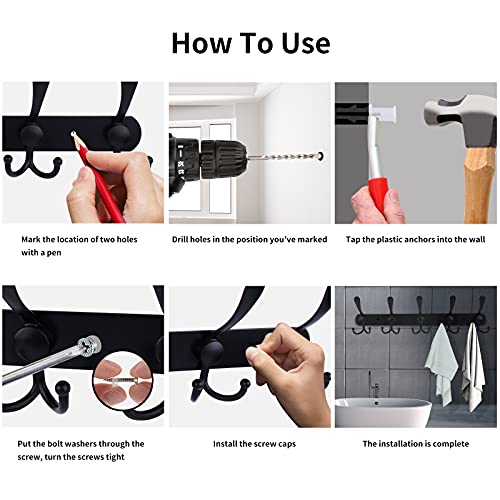 Qihtldsy Coat Rack Wall Mount, Stainless Steel Coat Hooks, 5 Tri Hooks, Heavy Duty Hook Rail For Coat Hat Towel Bag Purse Robes Bedroom Kitchen Bathroom Entryway (Black, 2 Packs) #TOP6