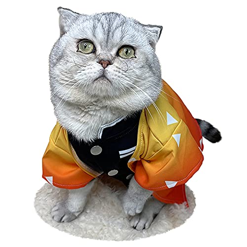Product Image of the Cat Costume Anime Cat Clothes Cat Halloween Costume Zenitsu Agatsuma Cosplay for Small Dogs Cats Outfits (Zenitsu Agatsuma)
