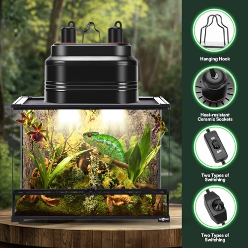 Mecesor MECESOR6320 Dual Reptile Light Fixture With Thermostat Switch And Independent Switch, Deep Dome Reptile Heat Lamp Fixture Optical Reflector Lampshade thumb #5