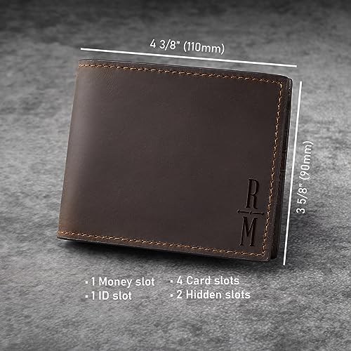 RUGGEDGIFTS Mens Wallet Personalized, Slim Bifold Wallet, Front Pocket Mens Wallet, Genuine Leather Wallet, Birthday Gifts for Men, Engraved Bifold Wallet, Personalized Wallet For Men, Dad Gifts2