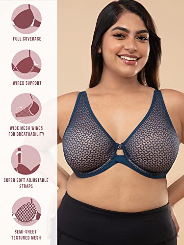 Image of NYKD Everyday Textured Lace Support Bra for Women Daily Use Non-Padded, Wired, Full Coverage Bra, NYB140