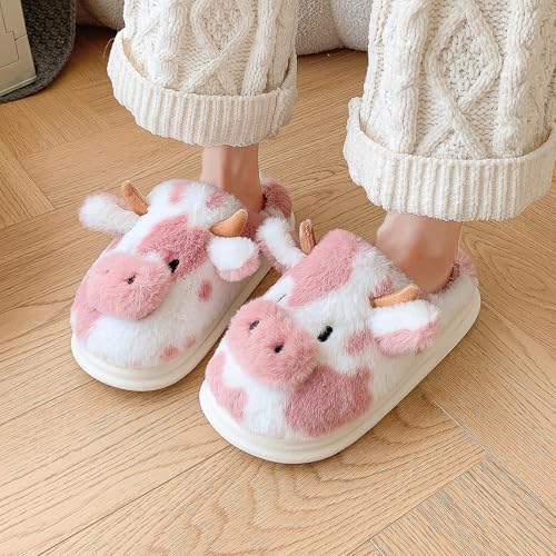Cow Slippers for Women, Adults Print Cartoon Fuzzy Cute Bedroom House Shoes with Memory Foam for Winter, Fluffy Thick Cozy Kawaii Slides4