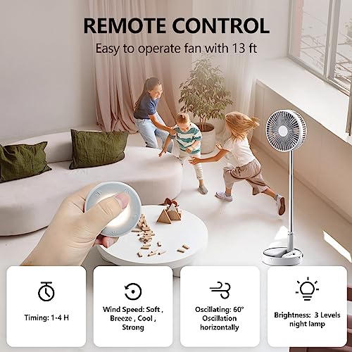 Mqforu Oscillating Standing Fan 8 Inch, 35Hrs Telescopic Desk Fan With Magnetic Remote, 7200Mah Rechageable Power Bank, 4H Timing, Adjustable Height Pedestal Fan For Bedroom, Office, Camping #TOP2