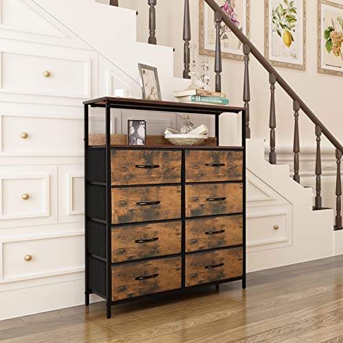Lyncohome Dresser For Bedroom, 8 Drawer Dresser With Shelves For Closet, Hallway, Chest Of Drawers For Clothes, Fabric Dresser For Baby, Kids, Sturdy Steel Frame #TOP4
