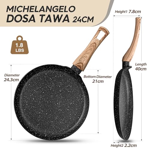 Image of Michelangelo Dosa Tawa Non Stick Pan 24Cm, Non Stick Tawa For Roti, Induction Tawa Dosa Pan, Tawa For Dosa, Non Stick Dosa Tawa 24Cm, Black