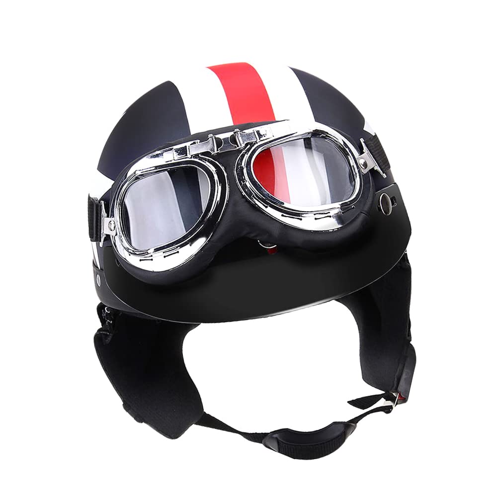 GoolRC Casco de Moto Medio Abierto con Gafas Visor Bufanda Casco de Motociclista Scooter Touring
