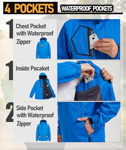 Image of Men's Rain Jacket Waterproof Lightweight Hood jackets for Hiking Cycling Travel Raincoat S-6XL