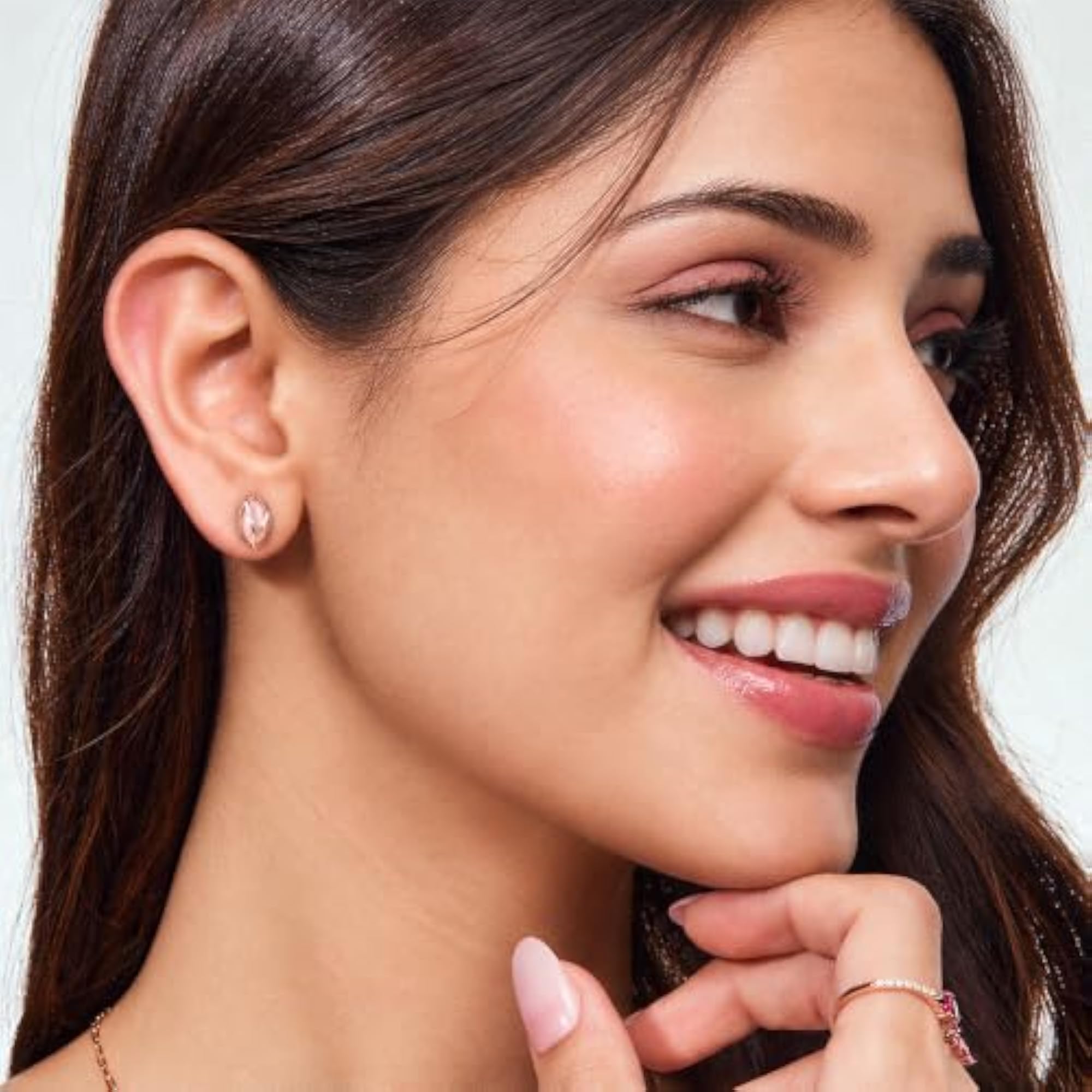 Women's Rose Gold Plated Oval Pink 925 Silver Stud Earrings