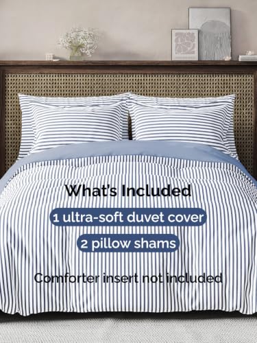 Image of Duvet Cover Oversized King - 3 Piece with Zipper Closure - Blue Stripes