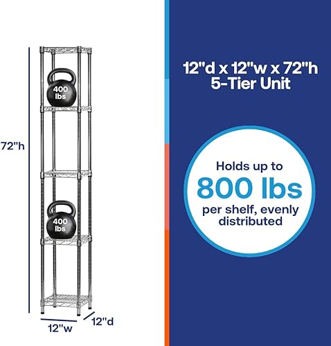 Miniatura 2 de Shelving Inc. Estantería de alambre cromado de 12 pulgadas de profundidad x 12 pulgadas de ancho x 72 pulgadas de alto con estantes de 5 niveles,