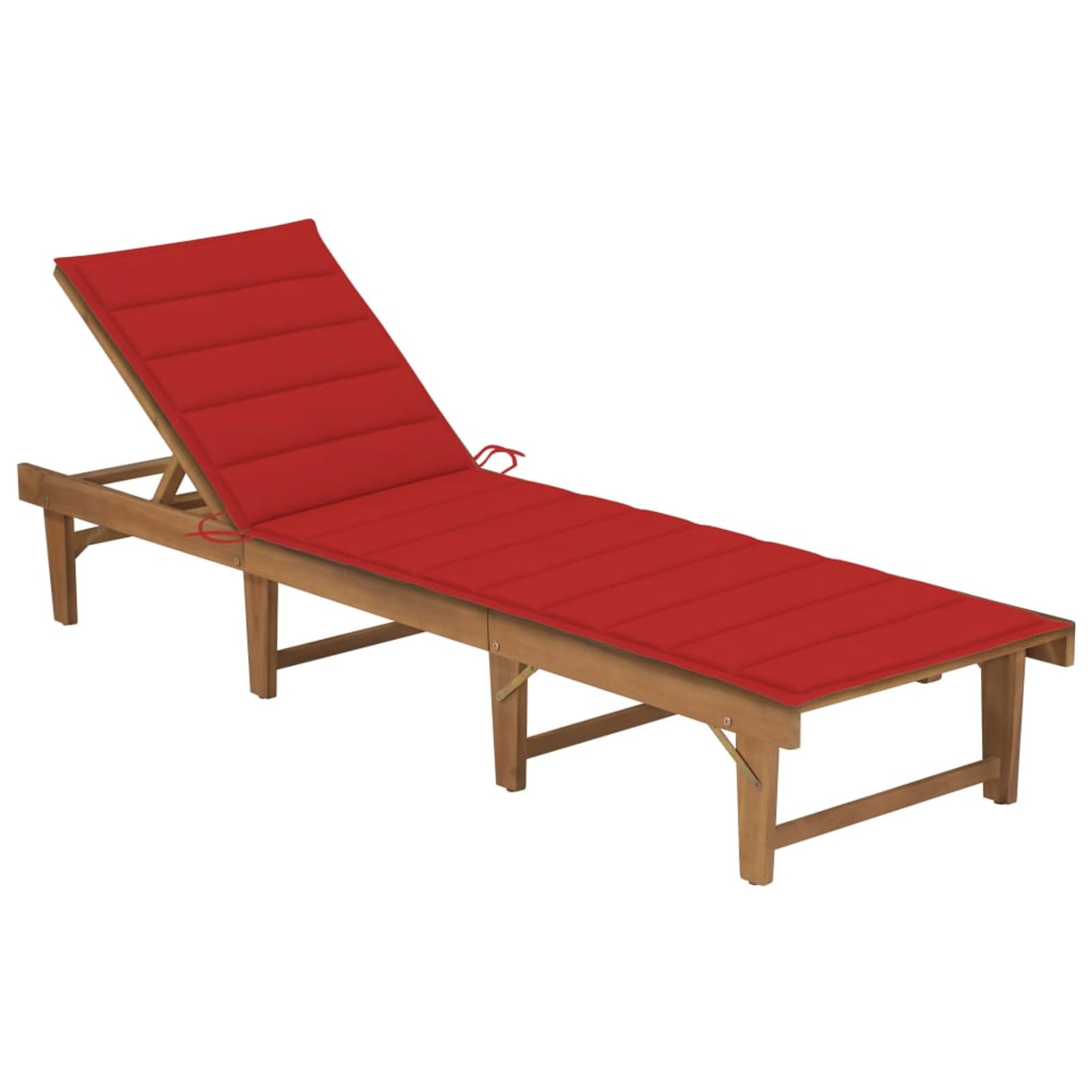 Klappbare Sonnenliege mit Auflage Akazie Massivholz Rot Gartenliege Liegestuhl Balkonliege Strandliege Gartenmöbel Relaxliege Terrassenliege Garten Liege Gartenmöbel