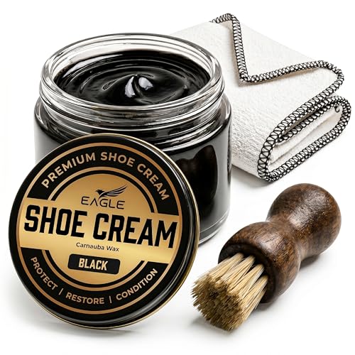 Eagle Shoe Cream Polish Kit Black – 3 Piece Boot & Shoe Care Set with Carnauba Wax Cream,...