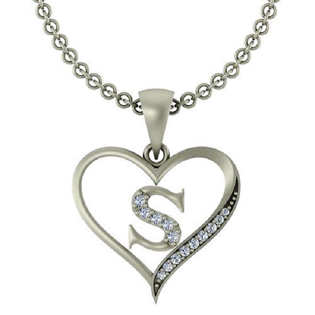 Brass Silver Initial Letter"S" in Heart Shaped with Chain Silver Plated for Women-image-22