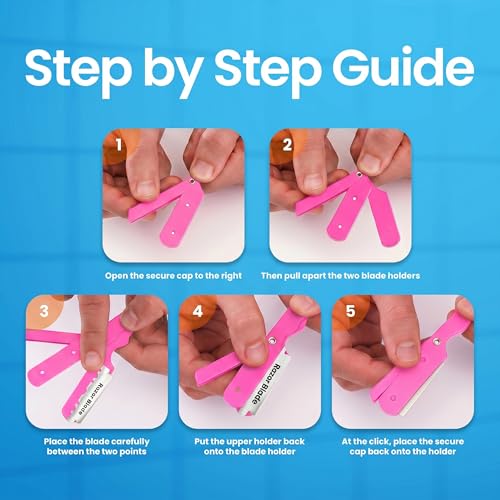 Image of Utopia Care Professional Straight Razor for Men, Barber Straight Edge Razor Safety with 100 Pack Blades, Pink