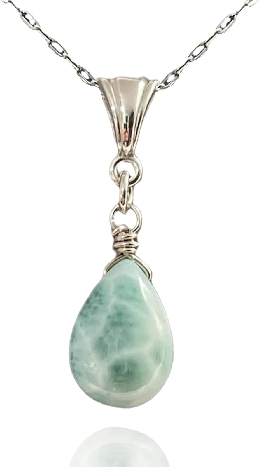 LND Larimar Necklace, Blue Gemstone Jewelry, Teardrop Handmade Pendant Necklace for Women, 925 Sterling Silver, 18 Inch