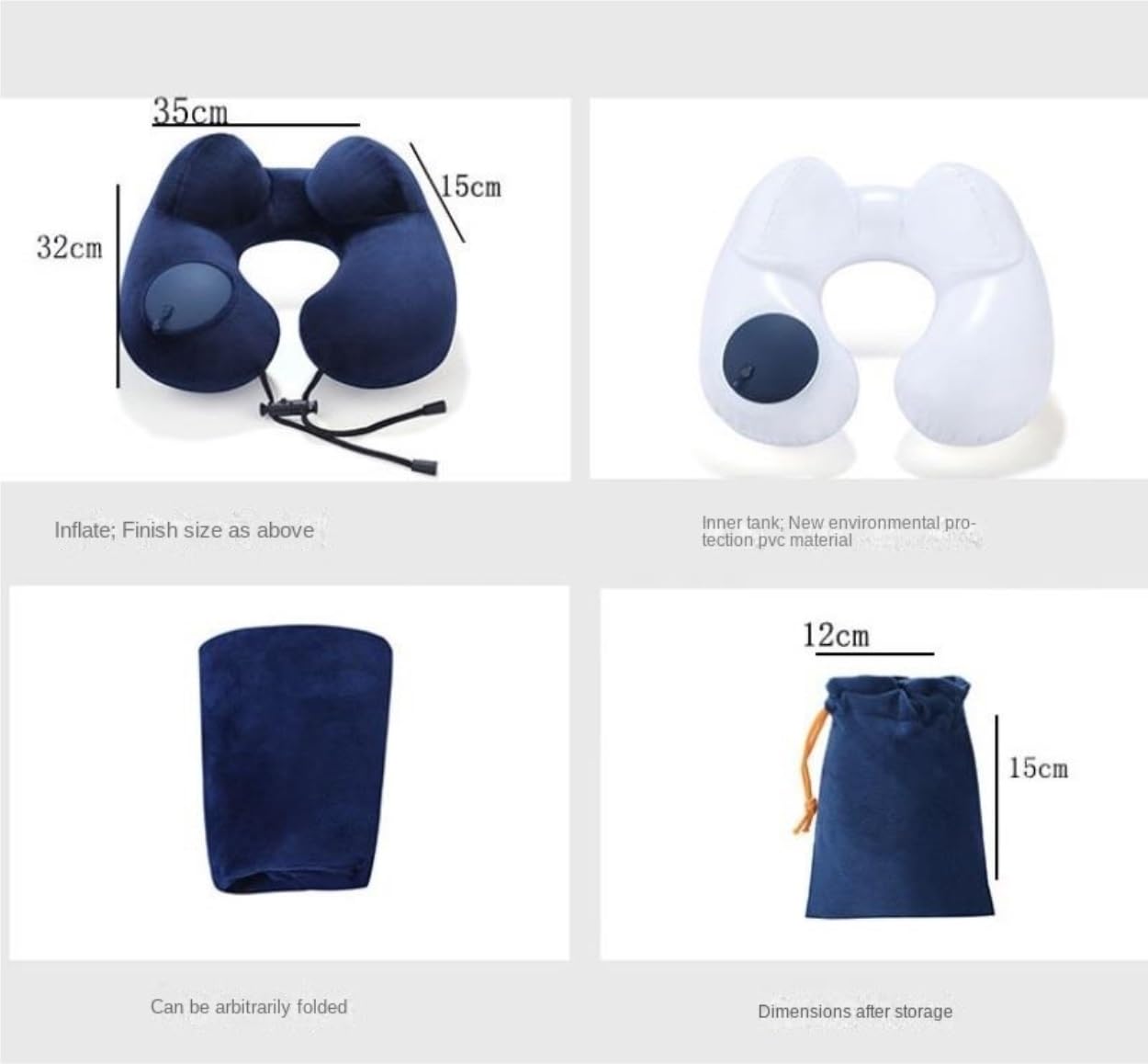 Poduszka Pod Kark do Samolotu Nadmuchiwana Poduszka Podróżna, Aksamitne Poduszki Podróżne Na Szyję Z Torbą Do Przechowywania Samolotów Pociągu(Blue-B)