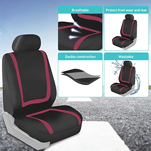 Image of FH Group Car Seat Covers Full Set Cloth - Universal Fit Automotive Seat Covers, Low Back Front Seat Covers, Solid Back Seat Cover, Washable Car Seat Cover for SUV, Sedan and Van Burgundy