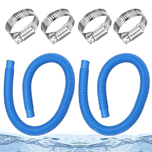 Manguera de piscina de 32 mm para bomba de piscina, 2 unidades, 150 cm, universal, con 4 clips de seguridad, para bomba de filtro y piscina
