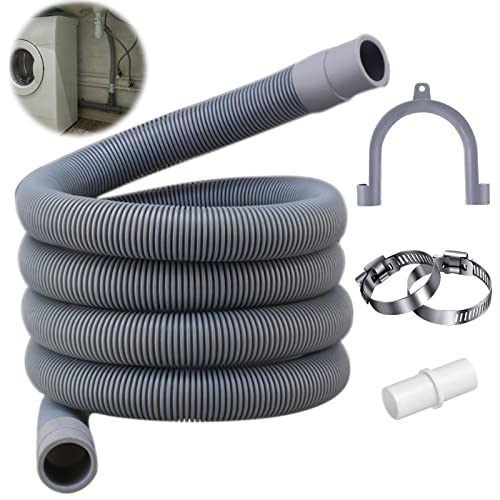 Seasboes 1.5 M Manguera de desagüe, Kit de extensión de manguera, Manguera de desagüe para lavadora, Universal Prolongación del tubo de desagüe para lavavajillas incluye abrazadera y abrazaderas