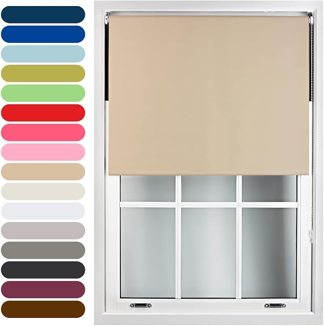 Furnished Roller Blinds Thermal Blackout Roller Blind - Trimmable Insulated UV Protection Child Safe Easy Fit Home Office Window Blinds, Cappuccino, 60cm x 165cm