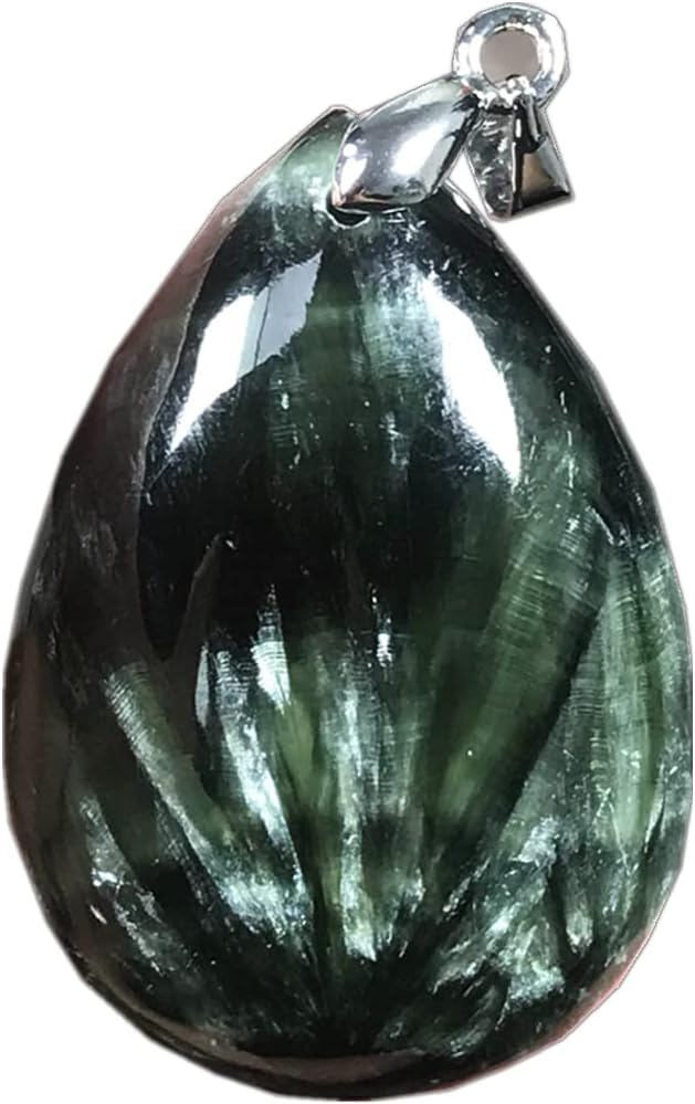 PAKMEZNatural Seraphinite Pendant Green Seraphinite Crystal Stone Jewelry For Women Men Gift 33x23x9mm Bead Silver Gemstone AAAAA