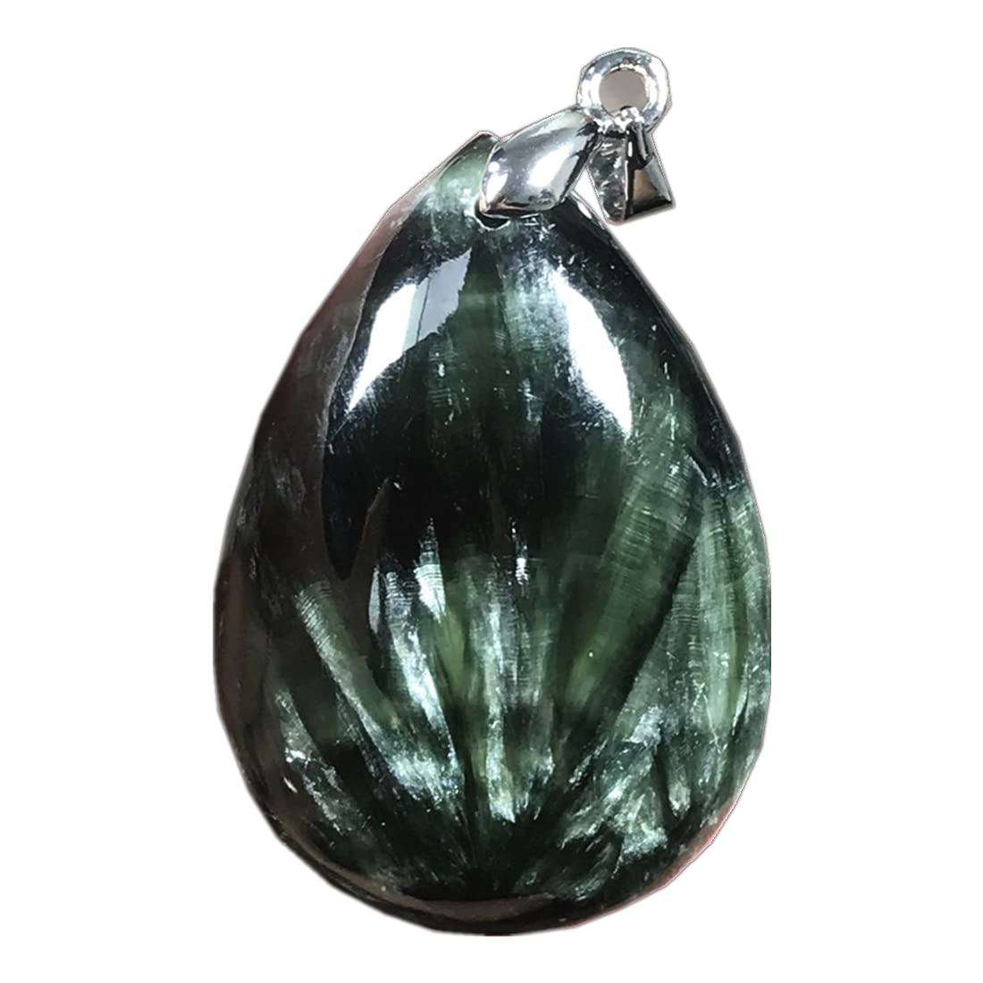 PAKMEZNatural Seraphinite Pendant Green Seraphinite Crystal Stone Jewelry For Women Men Gift 33x23x9mm Bead Silver Gemstone AAAAA