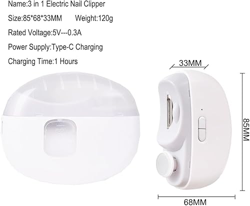 Miniatura 7 de Cortaúñas eléctrico 3 en 1, cortaúñas automático con luz y 2 velocidades, recortador de uñas de seguridad recargable, lima de uñas eléctrica para
