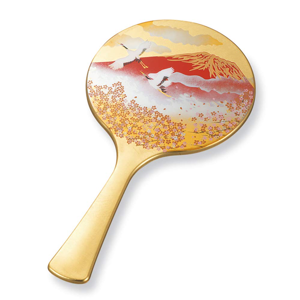 Yamanaka Lacquerware Foil Craft Hand Mirror Mt Fuji Gold 10.2in Japan
