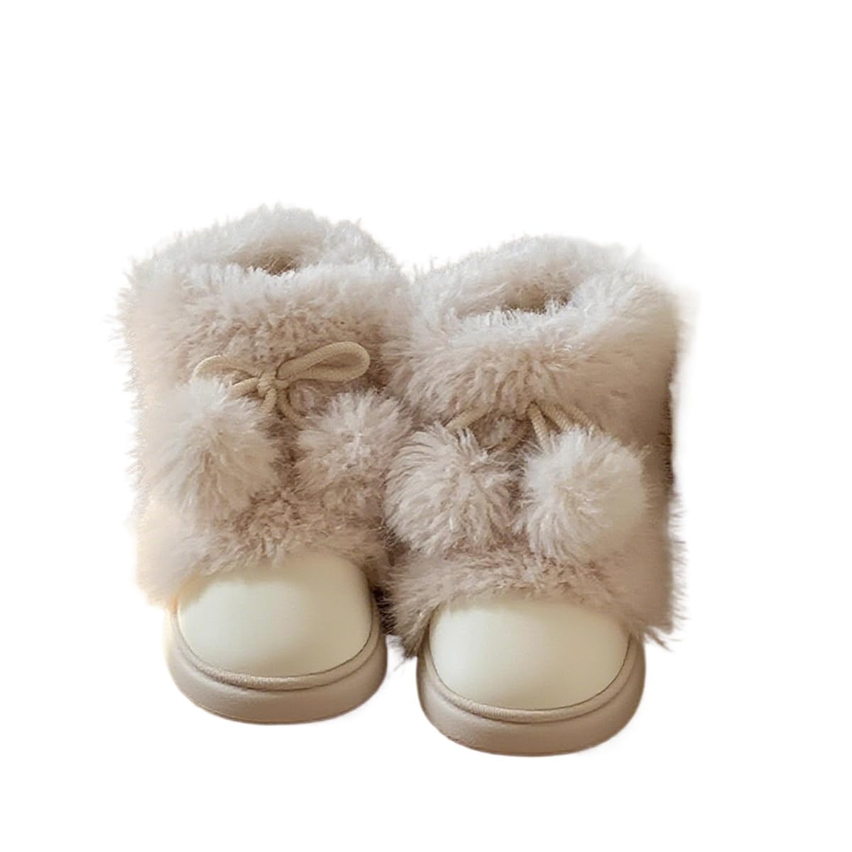 Womens Fuzzy Pom-Pom Snow Boots - Winter Waterproof Ankle Booties with Warm Plush Lining Non-Slip Sole