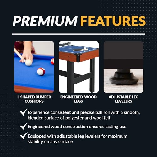 Hathaway Triad Multi Game Table - Space-Saving 48-in Pool Table with Lightweight Table Tennis and Glide Hockey Table Topper for Family Game Rooms - 3 in 1 Game Table with Complete Accessories - Blue