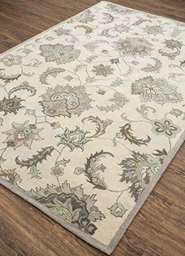 Image of Export Quality Handtufted Woolen Carpet for Living Room Bedroom & Hall - Color - Ivory /Multi - Size - 10 x 12 Feet