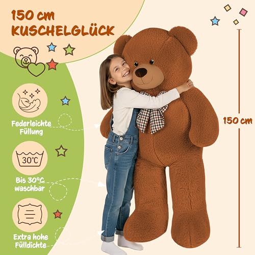 Monzana® Teddybär L - XXXL 50-175cm Weiches Fell Schleife Tatzendruck Geschenk Plüschtier Kuscheltier Stofftier Riesen Teddy Bär