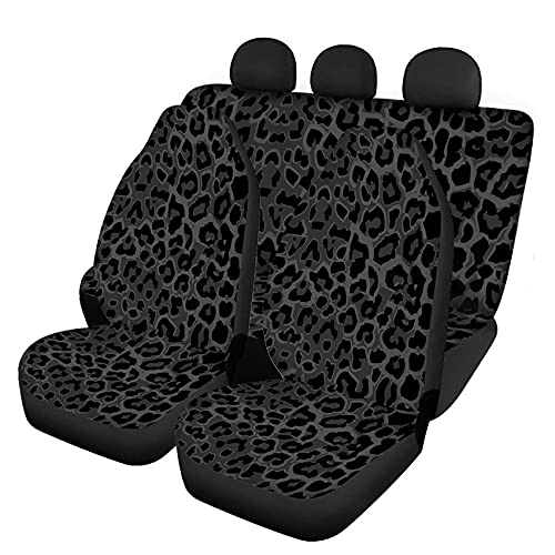 UOIMAG Juego de 4 fundas de asiento de automóvil con estampado de leopardo negro para hombres y mujeres, universales para asientos delanteros y traseros de automóvil Cover