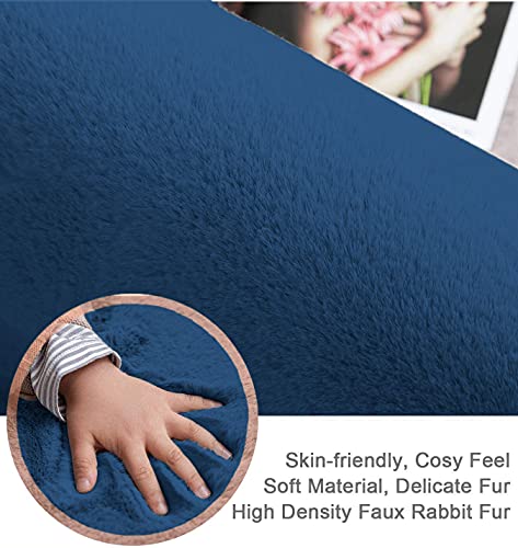 Image of Luxe Home Rabbit Fur Soild Bath Mat Super Soft, Anti-Slip, Washable, Rectangle, for Bathroom Door Mate, Bedroom Door Mats (Teal, 45x75 cm)
