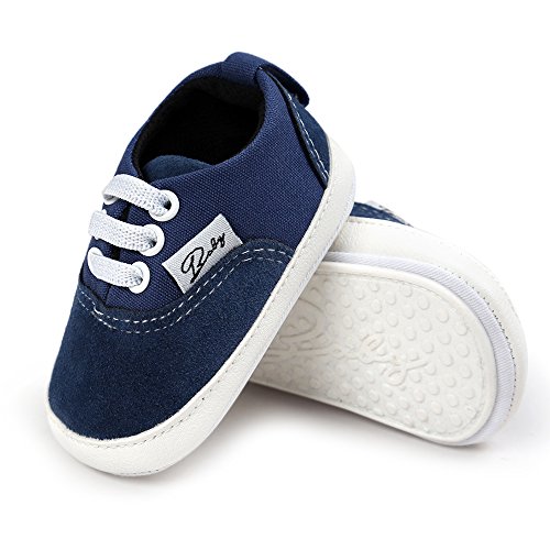 Baby Girls Boys Canvas Shoes Soft Sole Toddler First Walker Infant High-Top Ankle Sneakers Newborn Crib Shoes (M: 4.73 inch(6-12 Months), B-Navy)