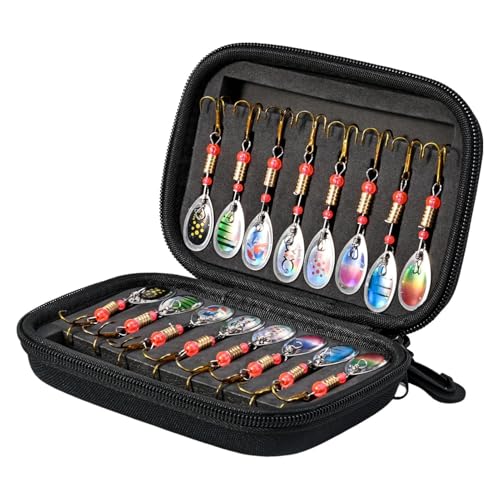 Fishing Spoons Lures - Fishing Lure Trout Spinner Kits | Bass Fishing Baits, Saltwater Fish Tackle Kit with Eva Bag for Bass, Trout, Walleye, Northern Pike