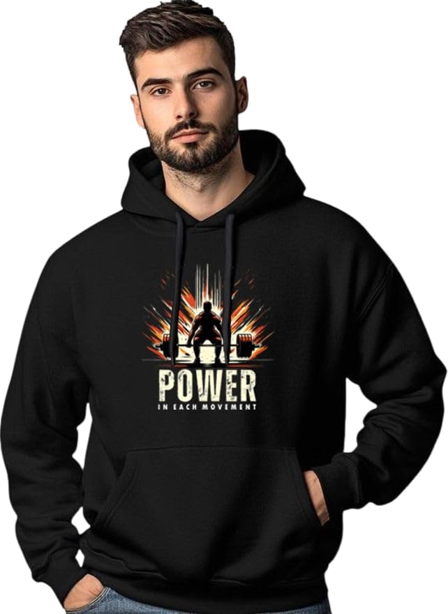 Men’s Hooded Printed Sweatshirt with Gym Power Graphic Design | Stylish Casual Winter Hoodie for Men | Soft Comfortable Fabric with Front Pocket & Adjustable Hood | Model Hod-NK-101-F