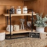 Bokon Coffee Station Organizer 2 Tier Wooden Serving Tray Charcuterie Board Stands Rectangle Coffee Bar Organizer Dessert Display Stand Tiered Cupcake Stand for Kitchen, Office, Home