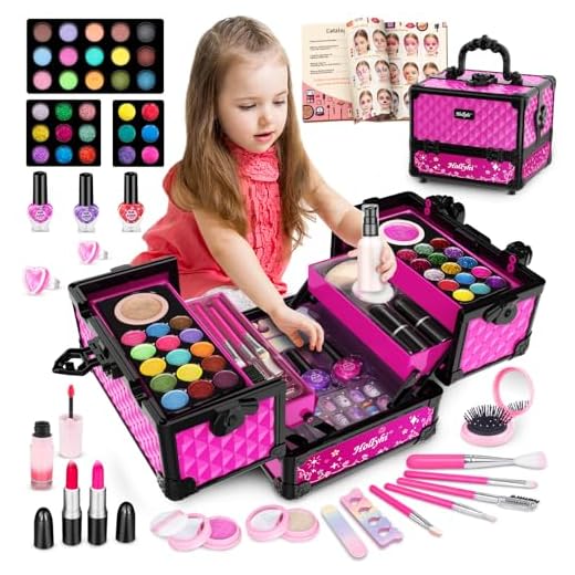 Hollyhi 65 Pcs Kids Makeup Kit for Girl, Washable Play Makeup Toys Set for Dress Up, Pretend Beauty Vanity Set with Cosmetic Case Birthday Toys for Girls 3 4 5 6 7 8 9 10 11 12 Year Old Kids Toddlers