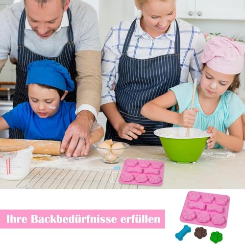 2 Stück Backmatte Hundekekse, Silikon Backmatte für Hundeleckerlies Set, Silikonform Hundeleckerli, Hundekekse Backform mit 2 Tropfer, Hundepfoten Silikonformen, für DIY Hundeleckerlies, Schokolade