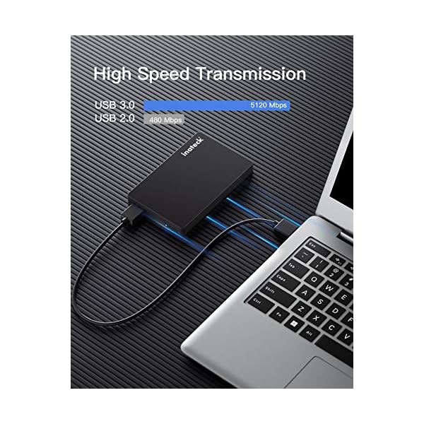 Inateck Festplattengehäuse 2,5 Zoll USB 3.0 für 7/9.5mm SATA SSD und HDD mit USB3.0 Kabel, keinen zusätzlichen Treiber benötigt, Werkzeuglose - Schwarz – Bild 3