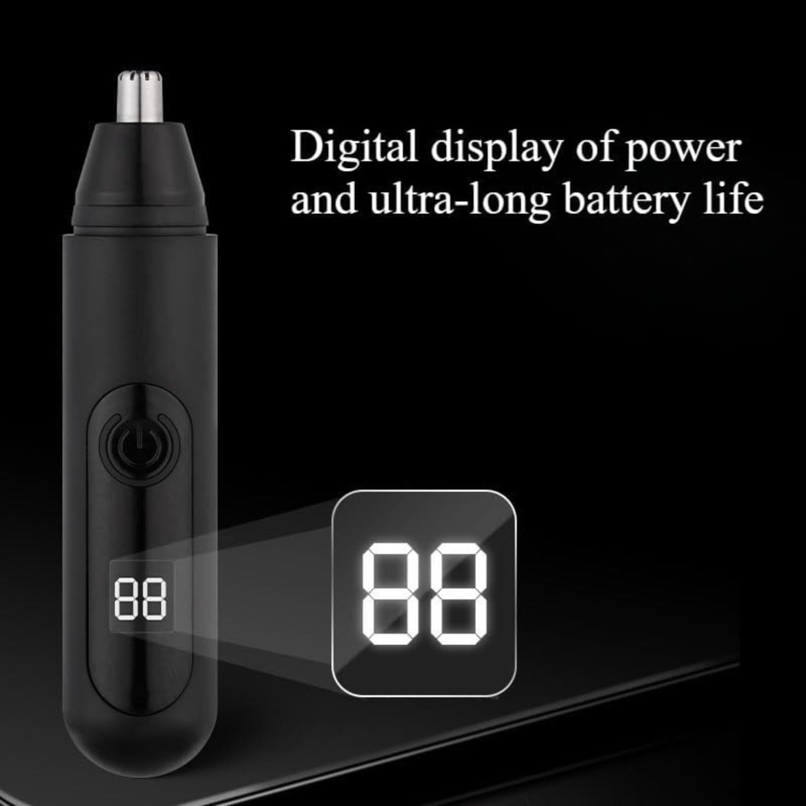 Rasoio per peli del naso, strumento di taglio ultra silenzioso, taglio di precisione a 360°, ricaricabile, ricarica USB, display a LED, per uomini e donne