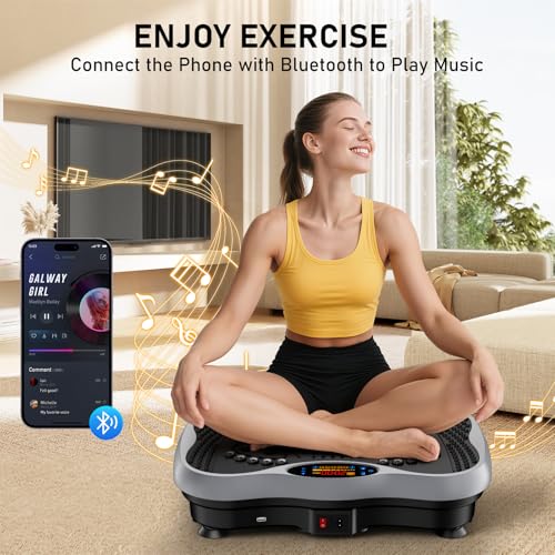 Image of Vibration Plate Exercise Machine, 130 Levels Full Body Workout Vibrating Plate for Lymphatic Drainage Weight Loss, 450 Lbs Capacity Shake Platform with Resistance Bands Bluetooth for Women Men