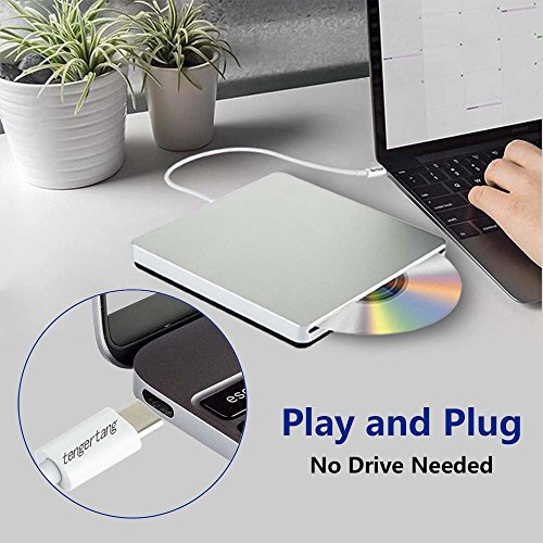 Tengertang usb-c super external drive, portable external CD/ dvd-rw Writer/Player/Burner for the latest macbook/ asus/ asus/ dell latitude/macbook Pro (silver)