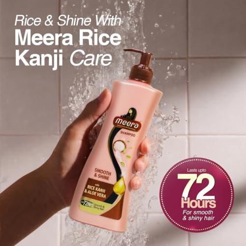 Image of Meera Smooth & Shine Shampoo with Rice Kanji & Aloe Vera | Up to 72 Hours Smooth & Shiny Hair | Nourishes & Softens Hair | Suitable for Men & Women | 340ml