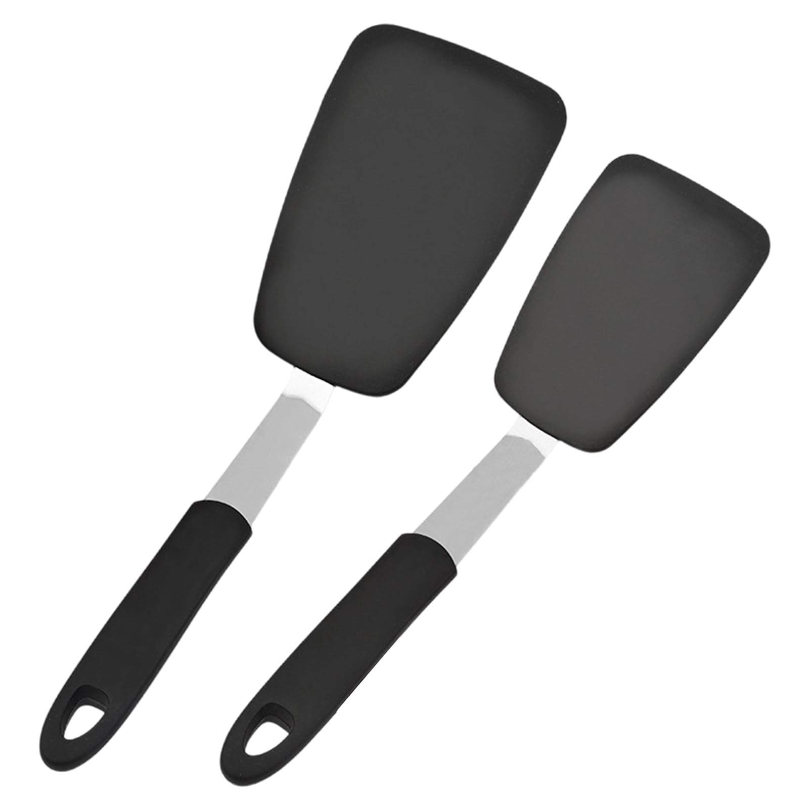 Spatola in Silicone per Cucina 2 Pezzi, Set di Palette da Cucina Flessibili con Anima in Acciaio per Padelle Antiaderenti, Resistente al Calore 230°C per Frittate, Bistecche, Pancake (Nero)