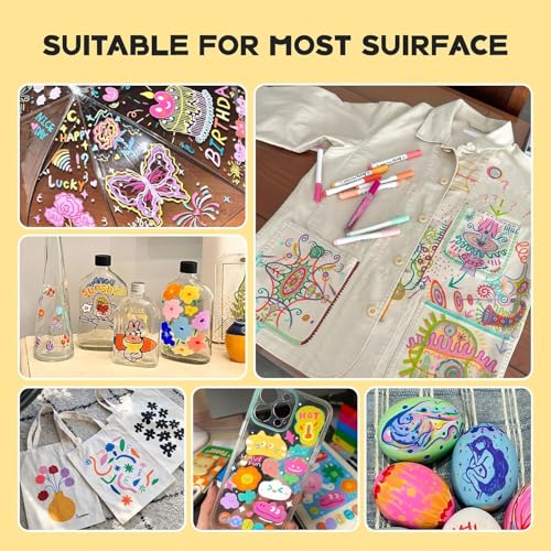 Image of BOLT BEE Acrylic Paint Markers with Brush Tips, Quick-Drying Waterproof Ink for Rock, Plastic, Wood, Canvas, Glass, Ceramic, Metal Art Crafts Projects (48 Color Acrylic Marker)